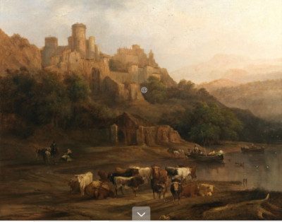 Genaro Pérez Villaamil Manada de toros junto al río al pie del castillo.jpg