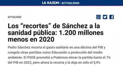8 de abril Recortes Sanchez Sanidad octubre 2019 La razón.JPG
