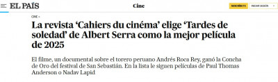 Cahiers de Cinema El País Albert Serra Tardes de soledad.jpg