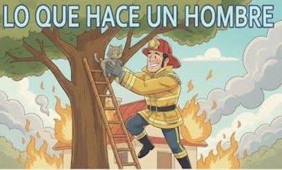 bombero deja arder la casa salva al gato que está a salvo.png