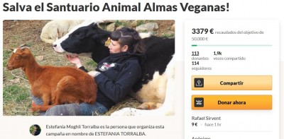 Almas veganas santuario animal petición dinero.JPG