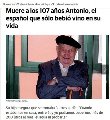 Antonio Docampo español gallego que solo bebía vino muere 107 años quizá este día.JPG