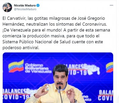 Maduro Venezuela covid coronavirus carvativir.JPG