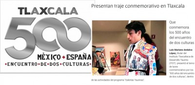 Encuentro de dos cultura Mexico España Traje de luces conmemorativo.jpg