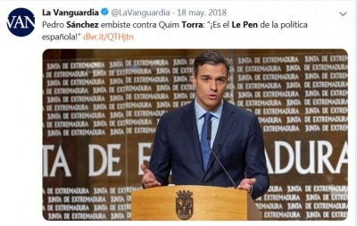 Pedro Sanchez Quim Torra Le Pen La vanguardia.JPG