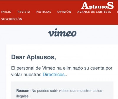 Vimeo suprime el canal de videos de Aplausos.JPG