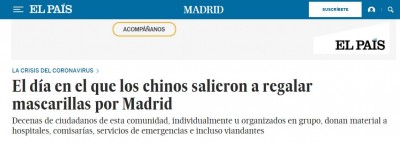 El Pais 18 marzo decena chinos donan mascarillas y material coronavirus.JPG