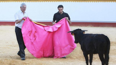 Vargas Llosa y Enrique Ponce torean una vaquilla.jpg