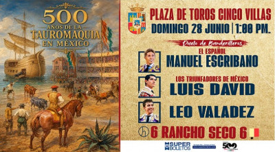 55 años tauromaquia en México Plaza de toros Cinco Villas, en Santiago Cuautlalpan Cartel.jpg