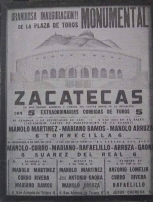 Cartel inauguración Manolo Martínez, Antonio Lomelín y Manolo Arruza con toros de Torrecilla.jpg