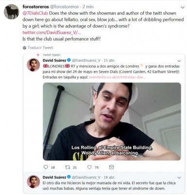 Tuit enviado a la sala de actuaciones de este humorista.JPG